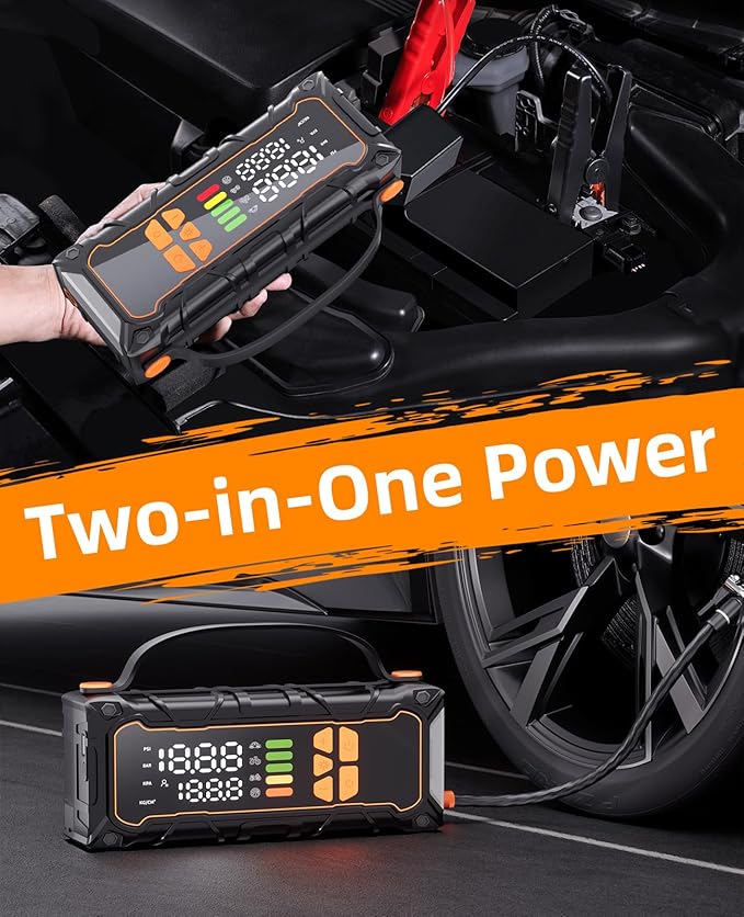 Battery Jumper Starter Portable, Jump Starter with Air Compressor-4000A 12V (7.0L Gas/ 6.0L Diesel) with 160PSI Tire