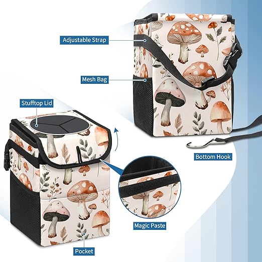 Car Trash Can – Multi-Purpose, Lightweight and Portable with Durable Water-Resistant Coating, No Installation Required, Practical and Ample Capacity, Variety of Colors.Mushroom