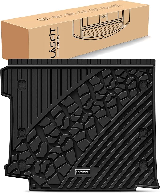 LASFIT Trunk Mat for Jeep Wrangler JL 2018-2025 2026 4 Door Cargo with SUBWOOFER, All Weather TPE Custom Fit Cargo Mat Fit for Flat Load Floor Gas Type, Black (Not for JK/Not PHEV/Not 2-Door)
