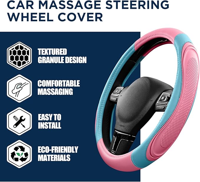 Road Comforts Car Steering Wheel Cover - Microfiber Leather Steering Wheel Wrap Sports 14.5-15 Inch Steering Wheel Cover Non-