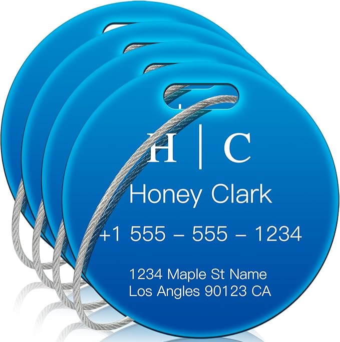 Stainless Luggage Tags for Suitcases 4 Pack: Metal Personalized Luggage Tags for Backpacks & Bags with Customizable Texts (Bl