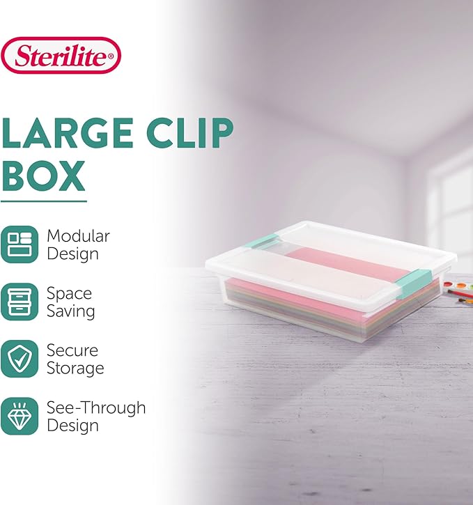 Sterilite 24-Pack Clip Box, Stackable Clear Plastic Bins with Latching Lids, Large - Writing, Arts or Crafts Supplies Storage