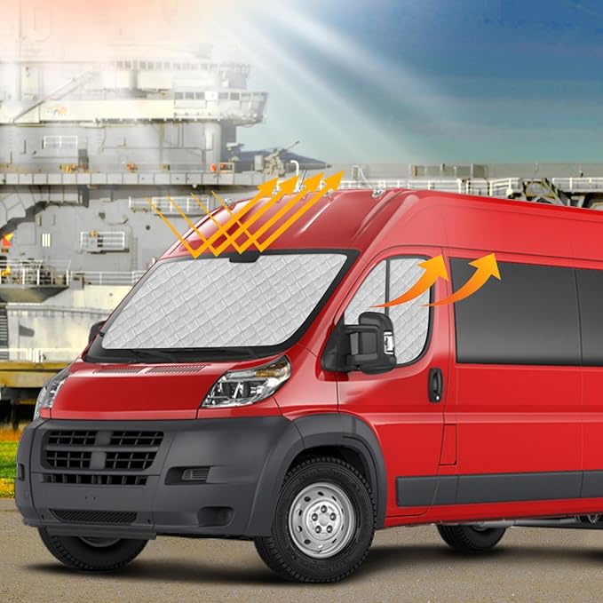 Windshield Sun Shade 3 Set for 2014-2024 Ram ProMaster, Insulated Front Seat Side Sunshade for All Seasons, Blockout UV Reflector Privacy Protection