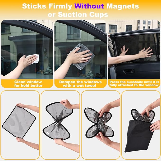 XCBYT 4-Pack Car Window Shades for Baby & Driver- Static Cling Side Window Sun Shade Combo with Transparent & Semi-Transparent - Car Window Covers with Glare & UV Blocker, Privacy Protection