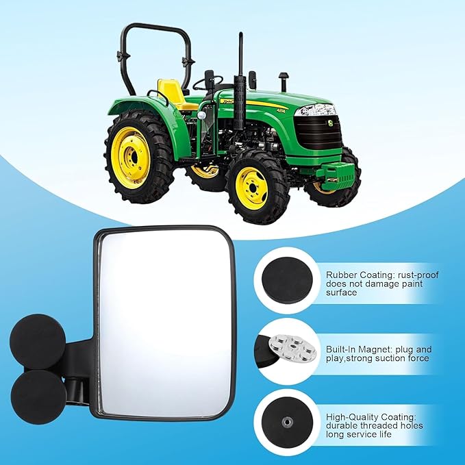 2 PCS Magnetic Tractors Mirror, Forklift Rear View Mirror – 6.69" × 5.11", Tractor Side Mirror with 2.16" Strong Dual Magnets, No-Drill Installation