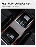 BASENOR 2022-2026 Tesla Model S Model X Lower Center Console Organizer Tray, Insert Compartment Under Cupholder Interior Accessories Storage, Fit Model S/Model X Refresh Plaid Long Range