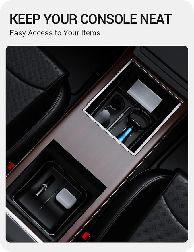 BASENOR 2022-2026 Tesla Model S Model X Lower Center Console Organizer Tray, Insert Compartment Under Cupholder Interior Accessories Storage, Fit Model S/Model X Refresh Plaid Long Range