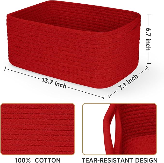3-Pack Storage Baskets for Organizing | Woven Shelf Toy Basket | Rope Baskets for Gifts Empty | Closet Organizer Bins with Ha