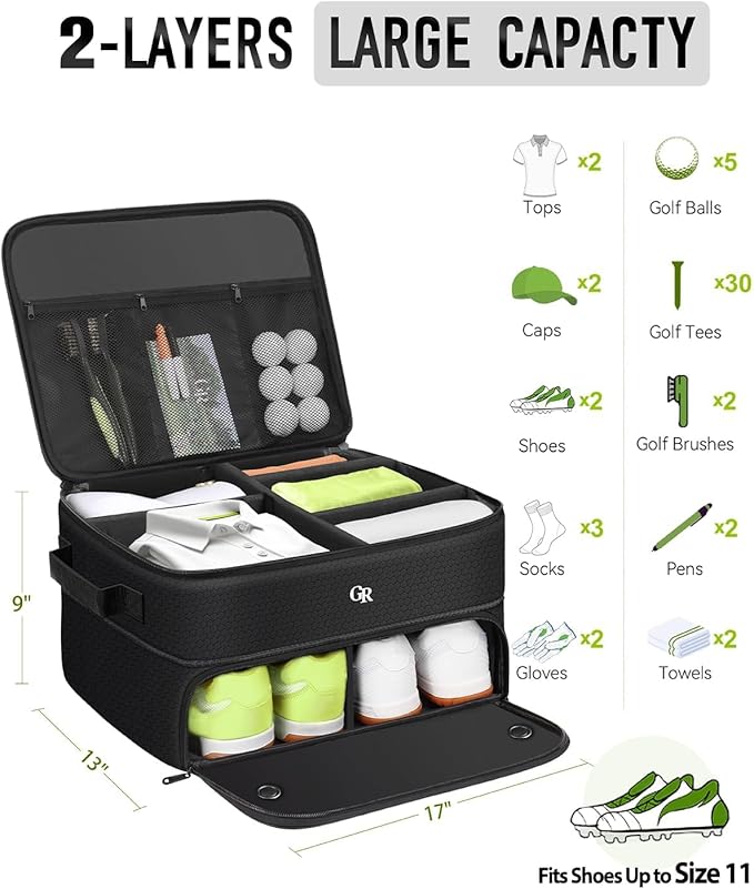 Fathers Day Dad Gifts for Men Odor-Absorbing 2-Layer Large Golf Trunk Organizer with Activated Carbon Fabric - Water-Resistant Golf Shoe Bag