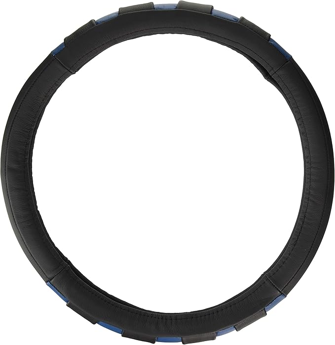FH Group Universal Fit Genuine Leather Sport Steering Wheel Cover Fits Most Cars, SUVs Blue
