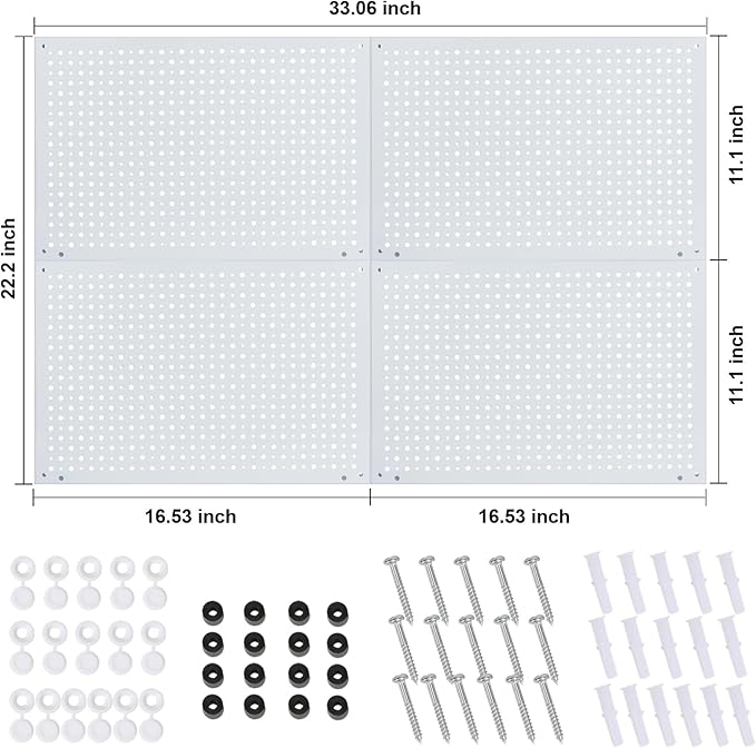 Peg Board, Heavy Duty Steel Organization Panels, Universal 1/8 and 1/4 Peg Board Accessories, Ideal for Garage Tool Storage, 