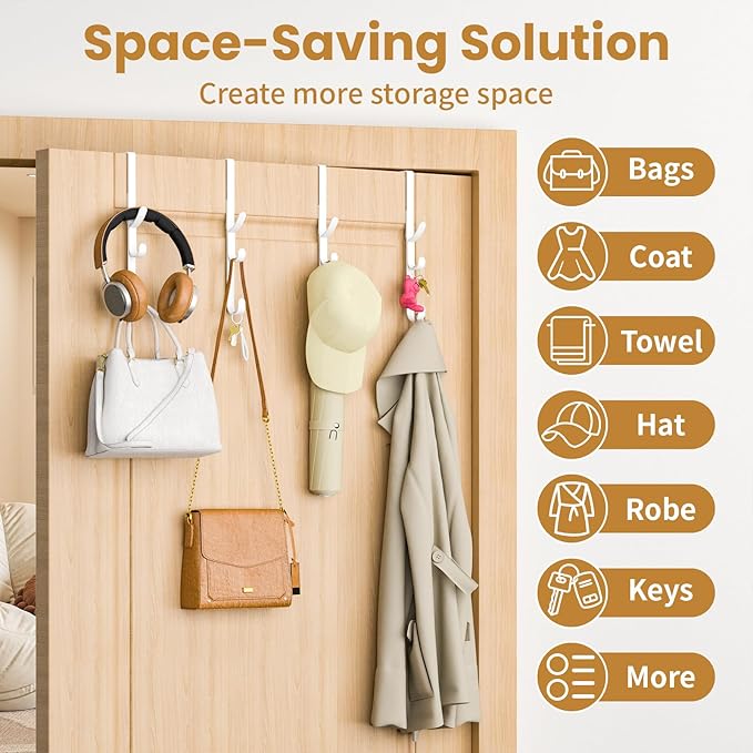 Over The Door Hooks Hanger,Over The Door Towel Hook Organizer Hanging for Coat Clothes Backpack hat Purse Metal Towel Rack Ba