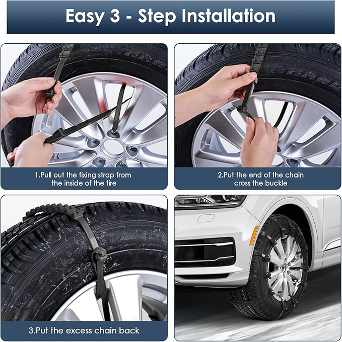 Qoosea Snow Chains Tire Chains for Car, Trucks, SUV Universal Emergency Snow Tire Chains, Adjustable Anti-Slip Tire Cables & 