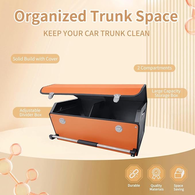 XCF Car Trunk Organizer for SUV, Collapsible Leather Car Storage Trunk Organizer with Lid and Sturdy Handle Car Trunk Leather