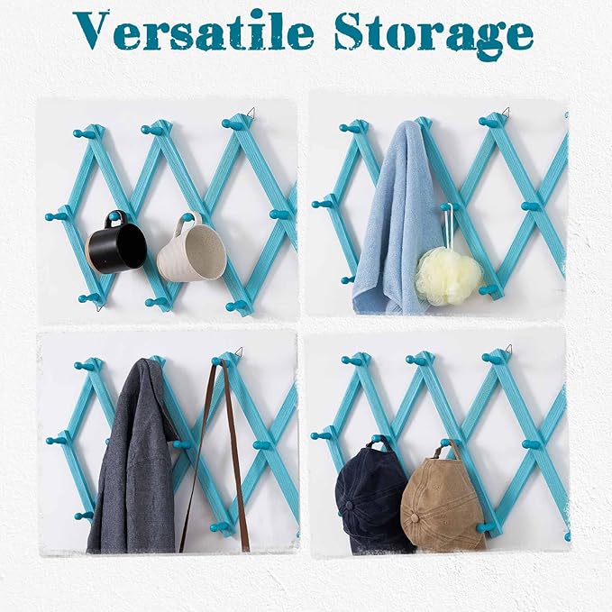 SCUNDA Beachy Coastal Wall Rack with 16 Hanging Hooks, Beach Decorations for Home, Nautical Style Wall Mounted Wood Coat Rack