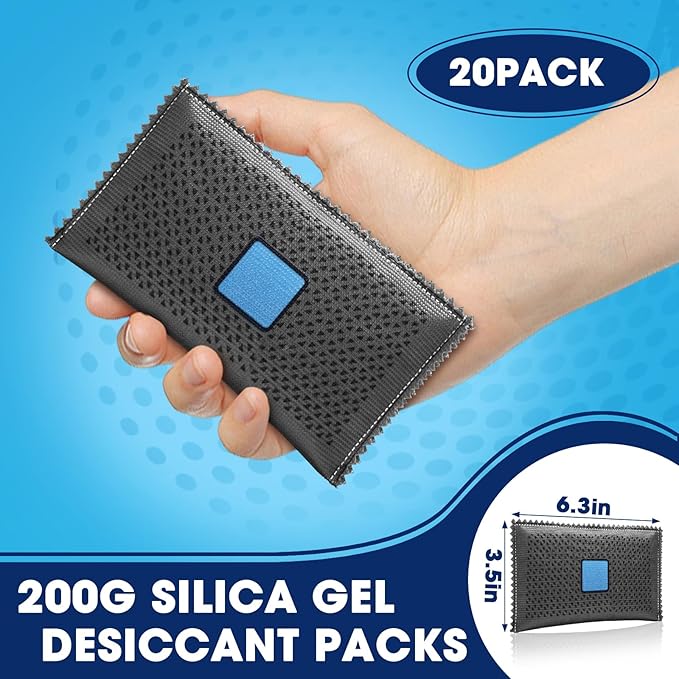 Timgle 20 Pcs 200g Rechargeable Desiccant Packs for Storage Silica Gel Packets Dry Moisture Absorbers Bags Reusable