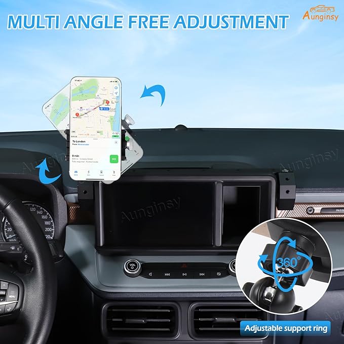 Aunginsy Dashboard Phone Mount Compatible with Ford Maverick 2022-2024, 8-inch Navigation Screen Upper Panel Fixed Clip 360° Rotation Mobile Phone Holder for Most Cell Smartphone Bracket Accessories