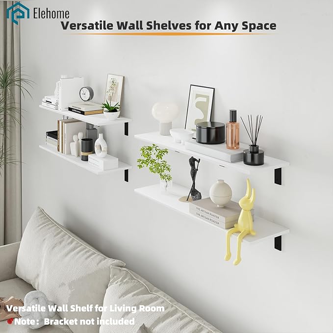 Floating Shelf Board for Wall 5/8" – No Brackets – 36" L x 10" W x 0.6" T White Melamine Wood Floating Shelves for Bathroom, 