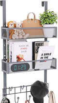 Consumest Over The Door Hooks Organizer - Extra Long Door Hanger with 9 Coat Hooks & 2 Mesh Basket, Back Storage Organizer Ha