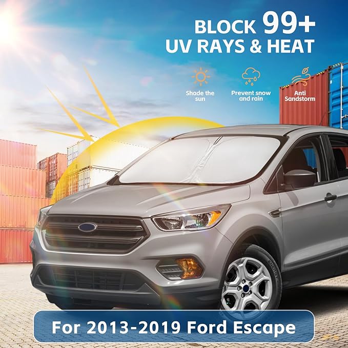 Windshield Sun Shade for Ford Escape 2013-2019 Front Window Shade Custom Fit Escape Accessories Sun Visor Foldable Shade Blocks UV Rays Summer Must Have Car Accessories