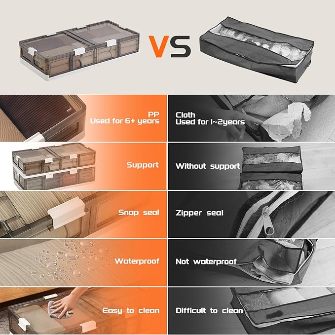 Under Bed Storage Containers with Wheels - Stackable, Foldable Plastic Storage Boxes with Lids for Clothes, Shoes, Blankets -