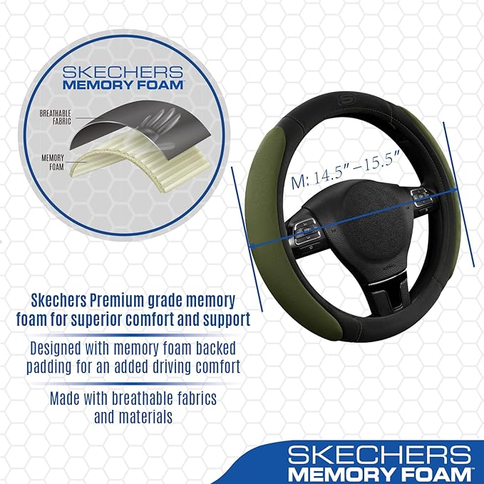 Skechers Steering Wheel Cover, Memory Foam Car Steering Wheel Cover,14.5-15inch Anti-Slip Safety Comfortable Desgin, Universa