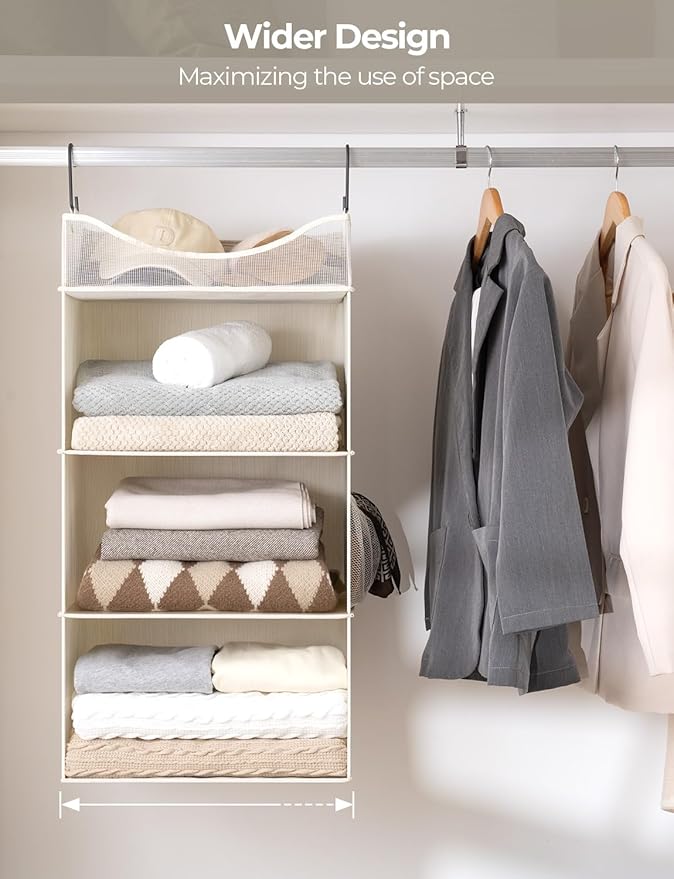 StorageWorks Hanging Closet Organizer, 3-Shelf Hanging Closet Shelves with Top Shelf, 15 ¾"W x 12" D x 31" H, Extra-Large Spa