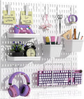 AKTOP Peg Board Wall Organizer 4-Pack – 12"x12" White Pegboard Combination Kit with 13 Accessories for Wall, Plastic Peg Boar