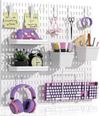 AKTOP Peg Board Wall Organizer 4-Pack – 12"x12" White Pegboard Combination Kit with 13 Accessories for Wall, Plastic Peg Boar