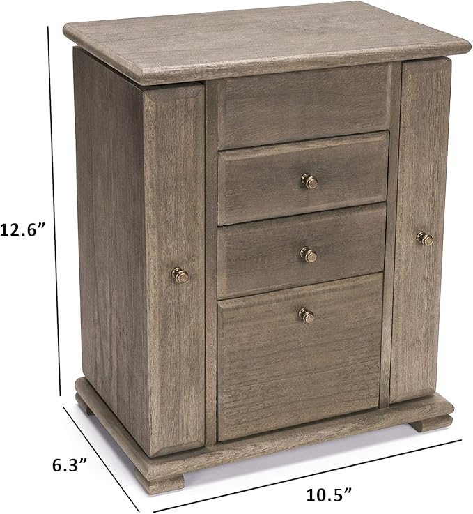 Emfogo Jewelry Box for Women, Rustic Wooden Jewelry Boxes & Organizers with Mirror, 4 Layer Jewelry Organizer Box Display for
