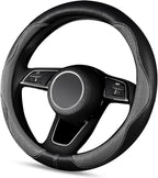 SuperKaKa Gray and Black Car Steering Wheel Cover 2025, Universal Auto PU Cute Breathable Slip-Proof Comfort Imitation Leathe