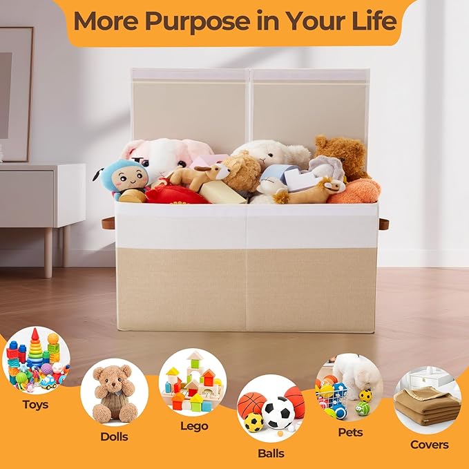 Large Toy Box,83L Foldable Sturdy Toy Storage with Lid,25"x13"x16" Kids Storage Organizer,Toy Chest for Boys&Girls, for Livin
