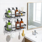 Shower Shelves for Inside Shower, 2 Pack Adhesive Bathroom Caddy Organizer Basket Rack for Storage and Organization, Wall Suc