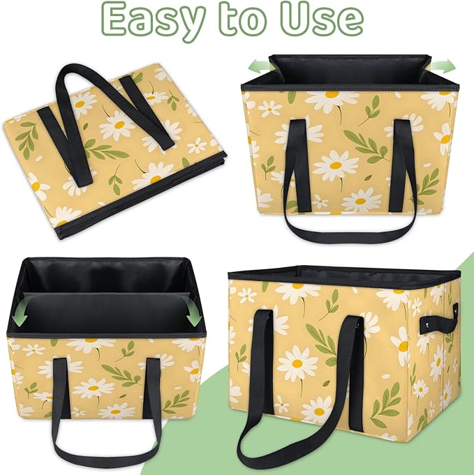 Reusable Grocery Bags Heavy Duty Shopping Bags Foldable Large Tote Bags with Long Handles & Hard Bottom
