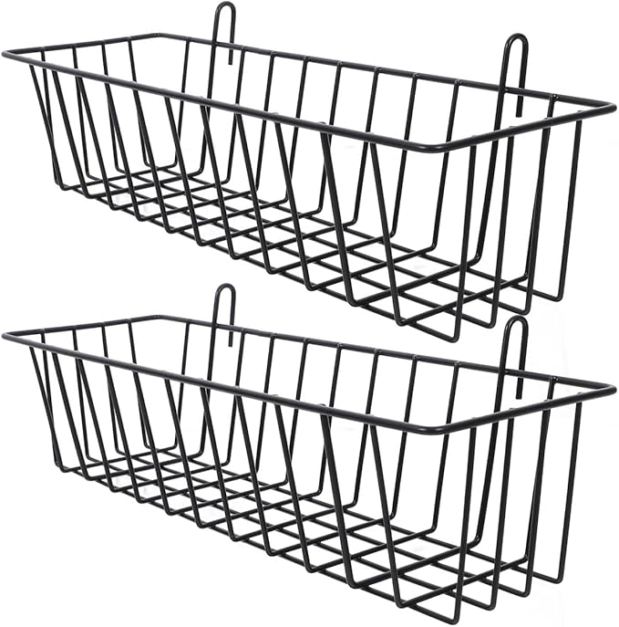 Ciieeo Wire Hanging Basket 12.4 Inch Multi-Purpose Grid Wall Storage Organizer Metal Hanging Basket for Kitchen Garage Worksh