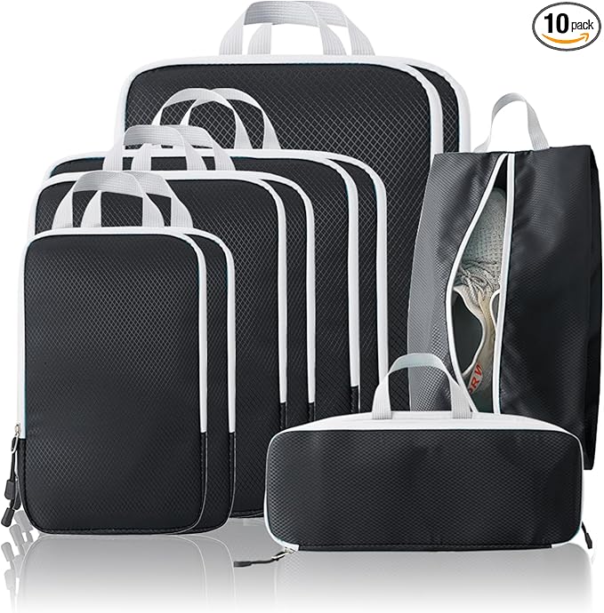 Compression Packing Cubes, 10 Set Packing Cubes for Travel Compression, Lightweight Compressible Package Organizer for Carry 