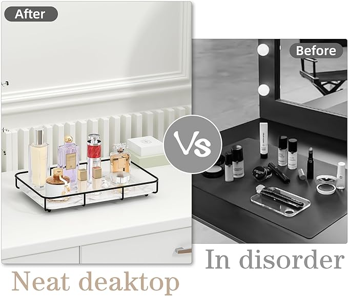 Dobbyby Vanity Tray Makeup Organizer Cosmetics Storage Bathroom Skincare Organizer Countertop Display Rack in Dresser Stainle