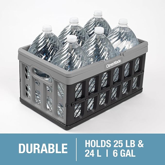 CleverMade Eco Collapsible Shopping Basket with Handles, 24L Stone, 3 Pack