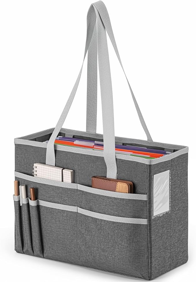 File Organizer Box, Portable Tote Bag Hanging Filing Box Desktop File Folder Document Storage Organizer with Pockets and Hand