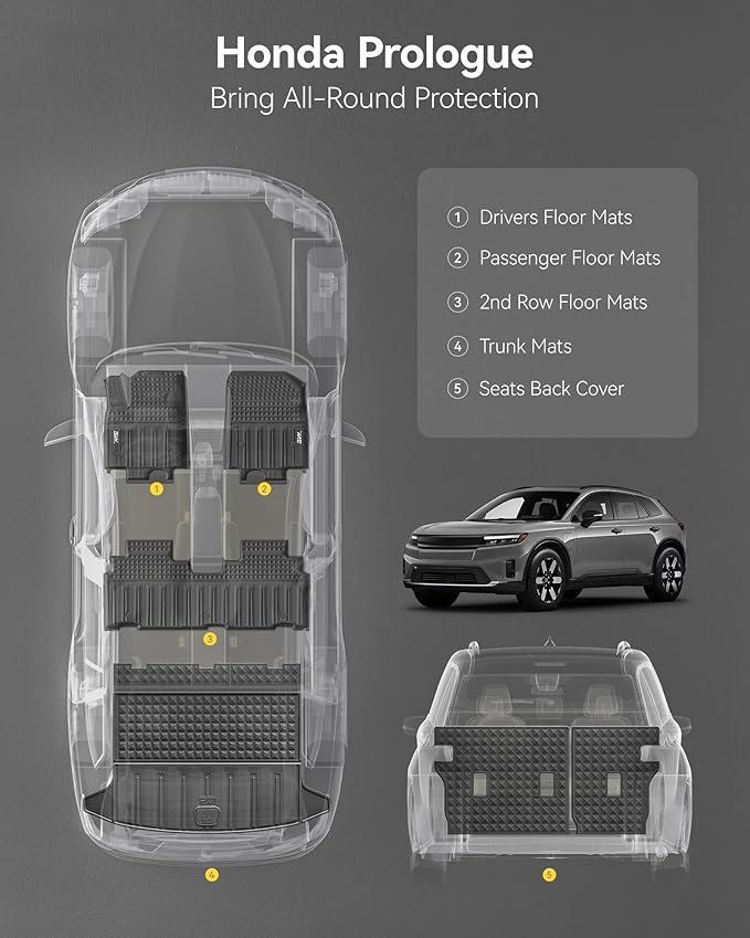 Floor Mats & Cargo Liner for 2024 2025 2026 Honda Prologue & Chevrolet Blazer EV, All Weather Protection Car Mats with Backrest Mat, Back Seat Cover Protector for 2025 Prologue Accessories, Black