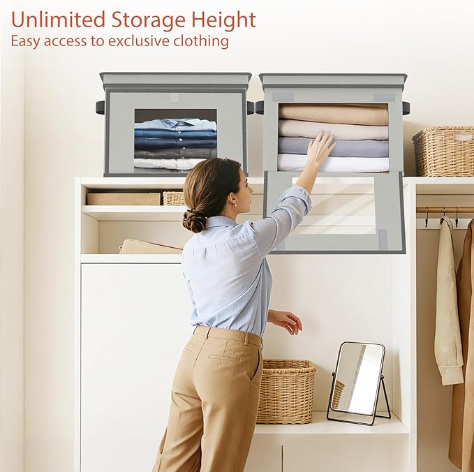 Univivi Storage Bins with Lids, Large Closet Organizers and Storage with Handles & Window, Foldable Fabric Storage Boxes with