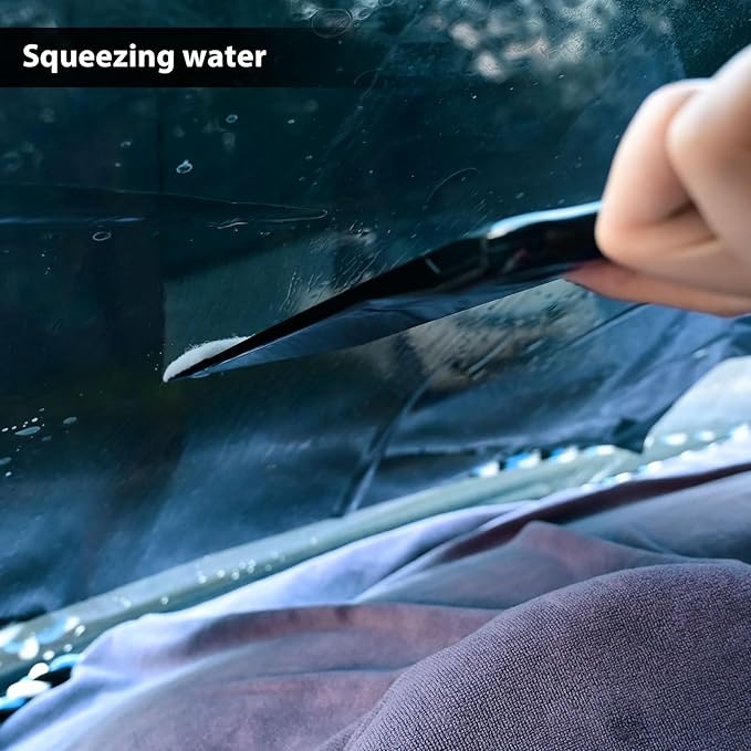 NEWISHTOOL Long Reach Auto Bulldozer Squeegee, Mini Paddle Scrubber for Window Tint Film Installing and Vehicle Windshield/Rear Window Glass Cleaning, 1 PC Bulldozer Tint Tool and 3 PCS Scrub Pads