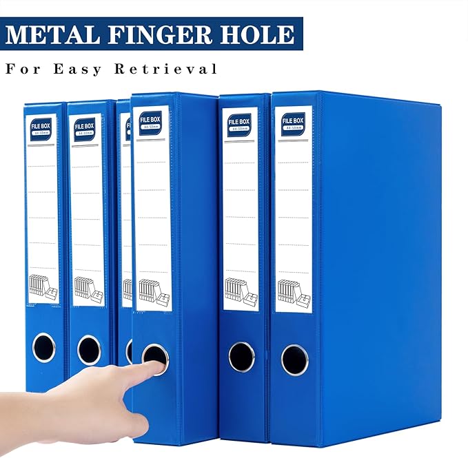 Storage File Boxes 6 Pack, Foldable File Boxes with Lid, 50mm Spine, Archives Cases with Magnetic Closure & Clip, Plastic Doc