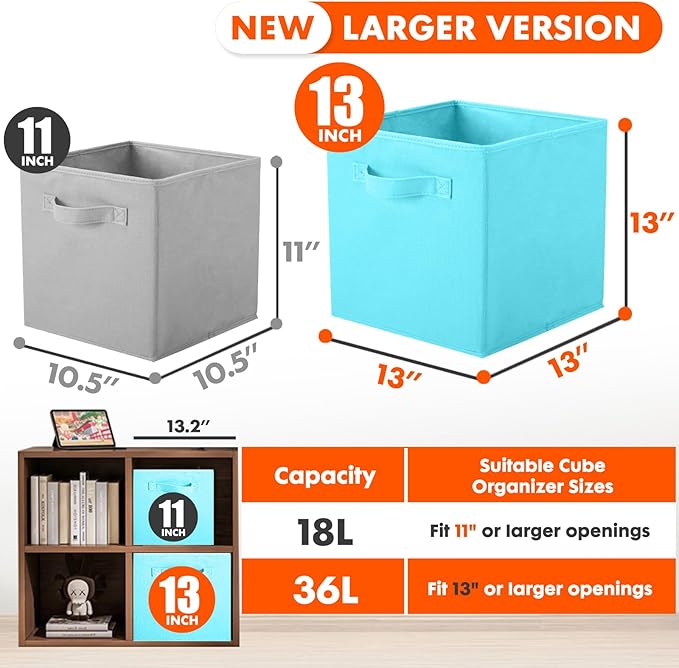 ShellKingdom Storage Bins, Foldable Fabric Storage Cubes And Cloth Storage Organizer Drawer For Closet And Toys Storage, 13 X