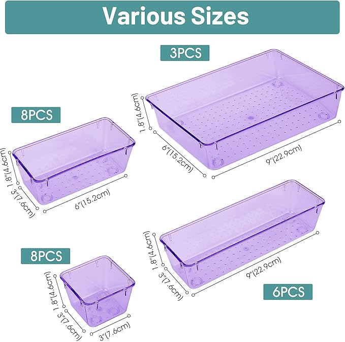 WOWBOX 25 PCS Plastic Drawer Organizer Set, Desk Drawer Divider Organizers and Storage Bins for Makeup, Jewelry, Gadgets for 