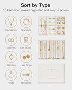 Vlando Jewelry Box for Women, Glass Lid Jewelry Organizer with 3 Drawers for Necklaces Rings Earrings Bracelets Christmas Gif