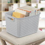 Sterilite 6-Pack Tall Weave Basket, Woven Plastic Storage Baskets for Organization, Cement Gray - Organizing Bin Containers w