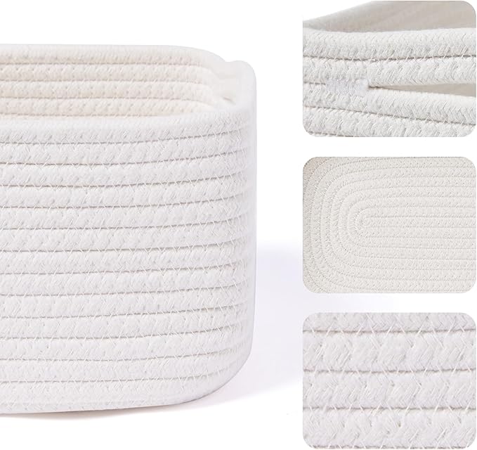MiniArk Small Storage Baskets for Organizing | Closet Organizer Bins | Shelf Toy Basket | Woven Rope Baskets | Cube Decorativ