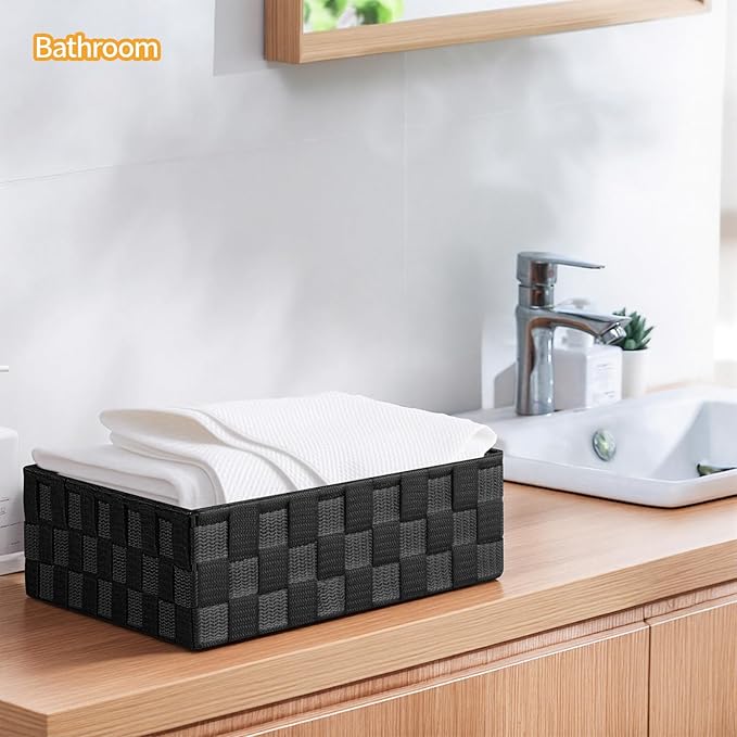 Posprica Small Black Baskets Cube Bin Container Tote,Woven Storage Baskets for Organizing Organizer Divider for Drawer, Close