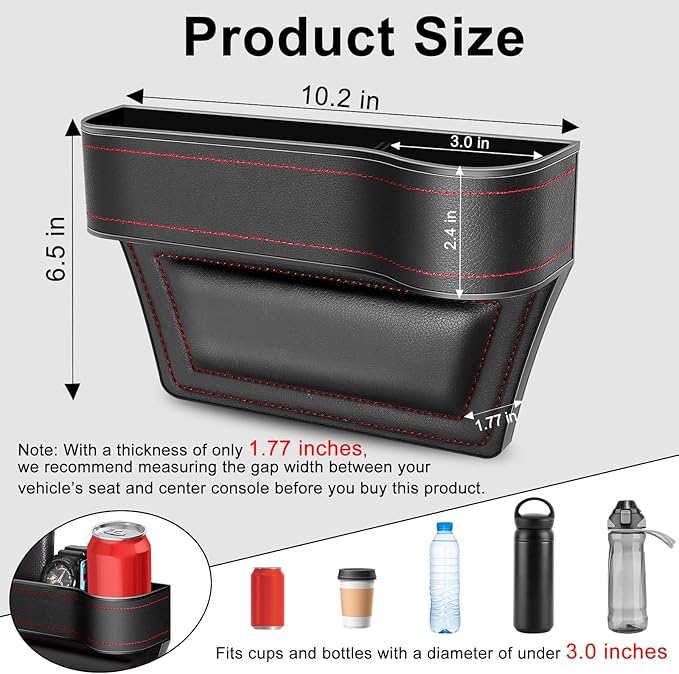 Car Seat Gap Filler, Car Seat Organizer with Cup Holder, Car Seat Gap Filler Organizer with 2 Seat Back Hooks for Phones, Keys, Cards, Canned Drinks, Ideal for Car storage Box - 2 Pack